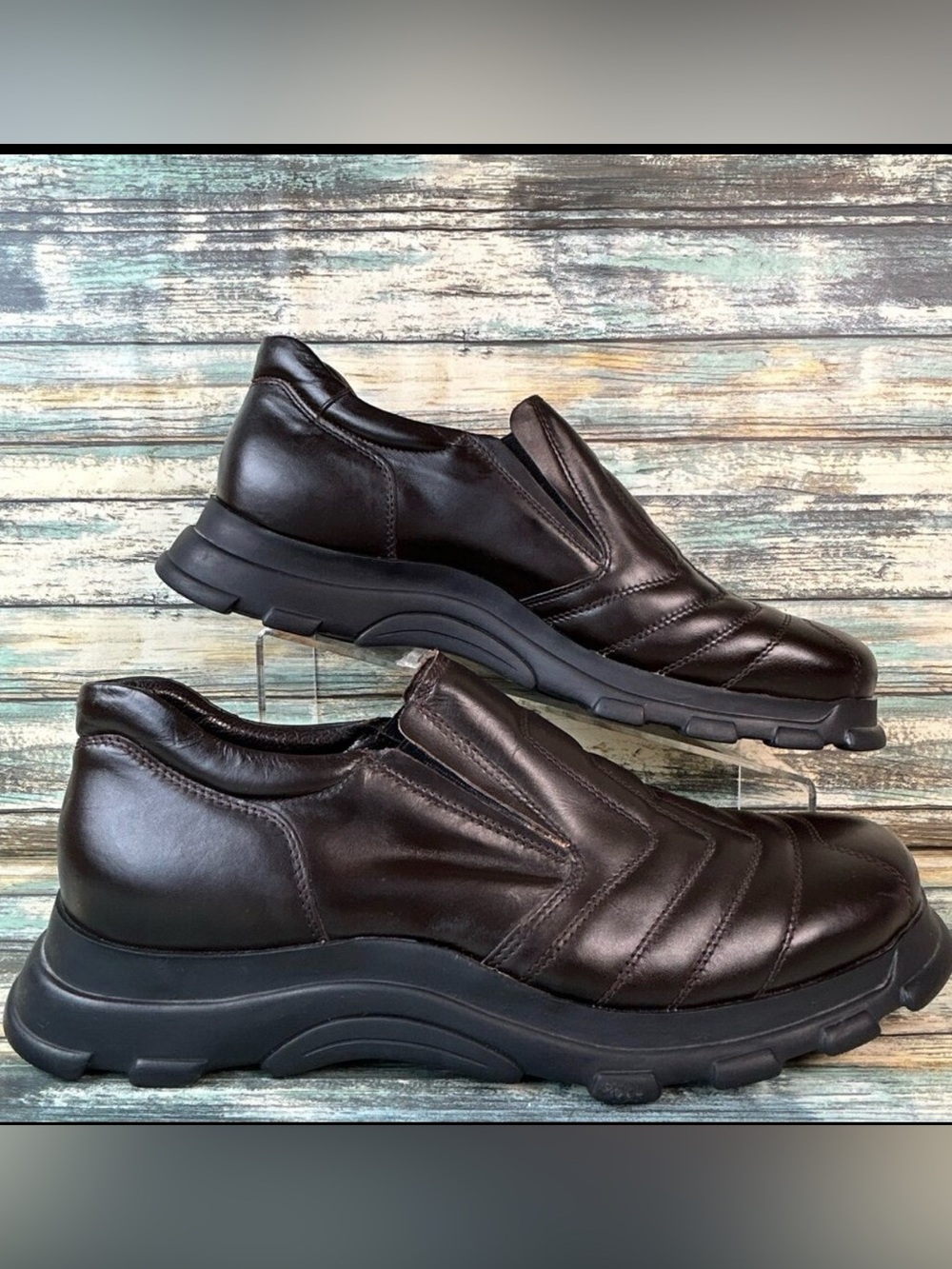 SAN MARINA Casual Slip On Loafer Mens Size 10-10.5 Quilted Italian Brown Leather